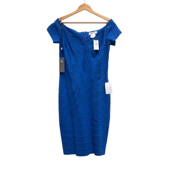 Tadashi Shoji Dresses & Skirts - Tadashi Dress XL Sapphire Blue Sheath Off the Shoulder Cocktail Bodycon Occasion